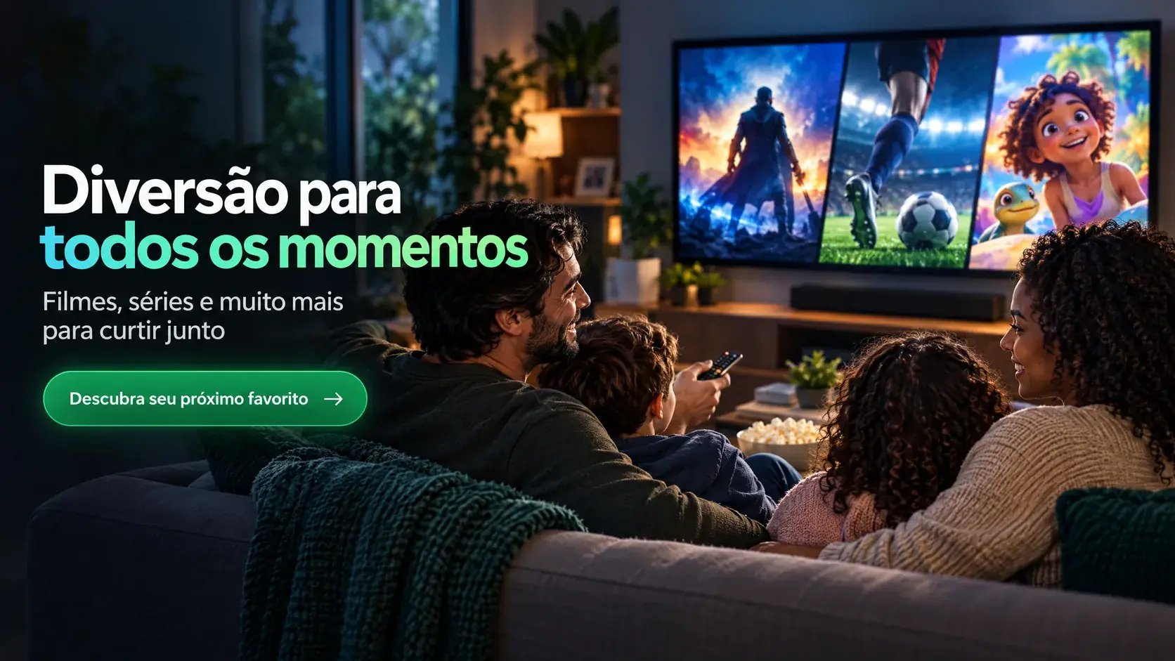 Família assistindo filmes e séries em uma Smart TV